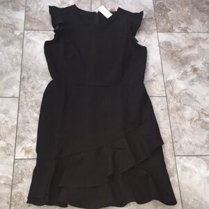 ANN TAYLOR LOFT NWT Black Ruffle FIT FLARE Sheath Dress